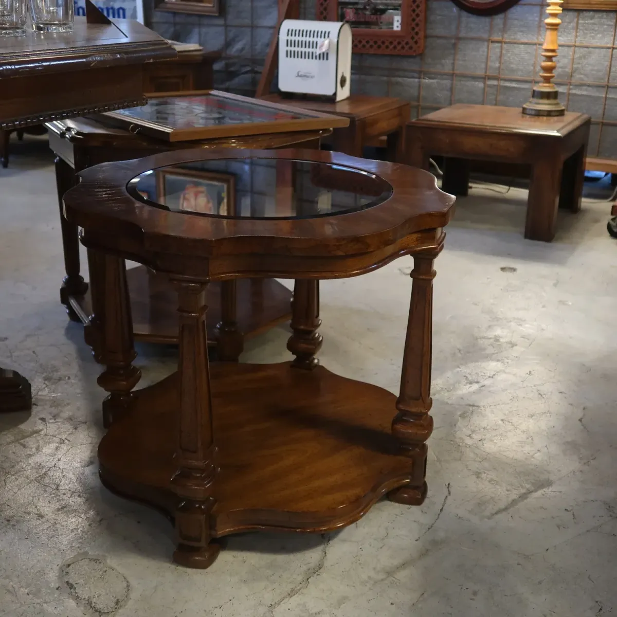 アンティーク ガラストップ サイドテーブル