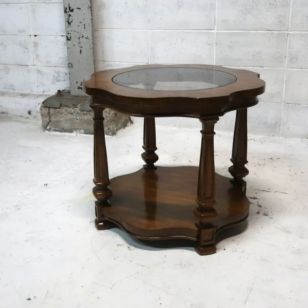 アンティーク ガラストップ サイドテーブル