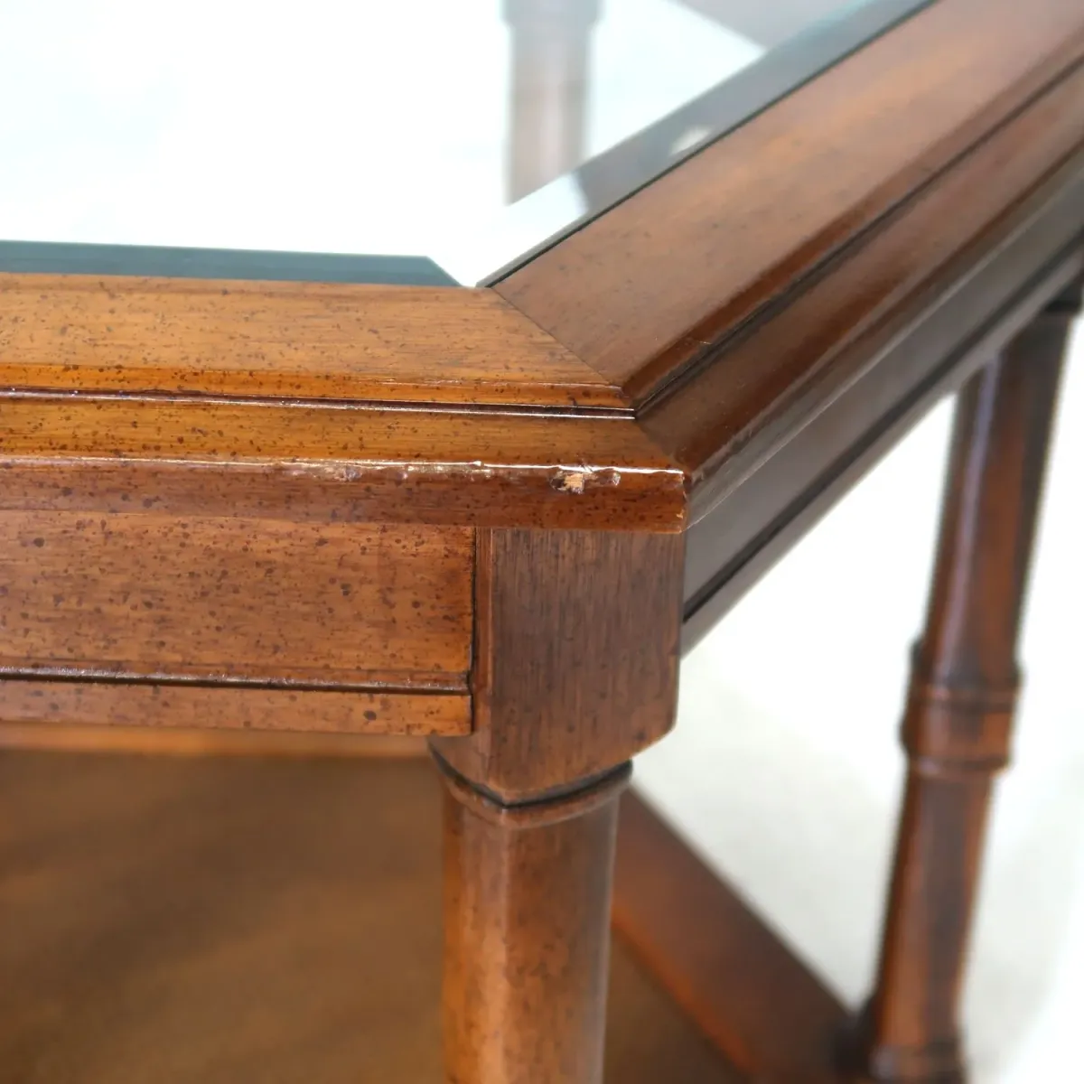 アンティーク ガラストップ サイドテーブル 六角形