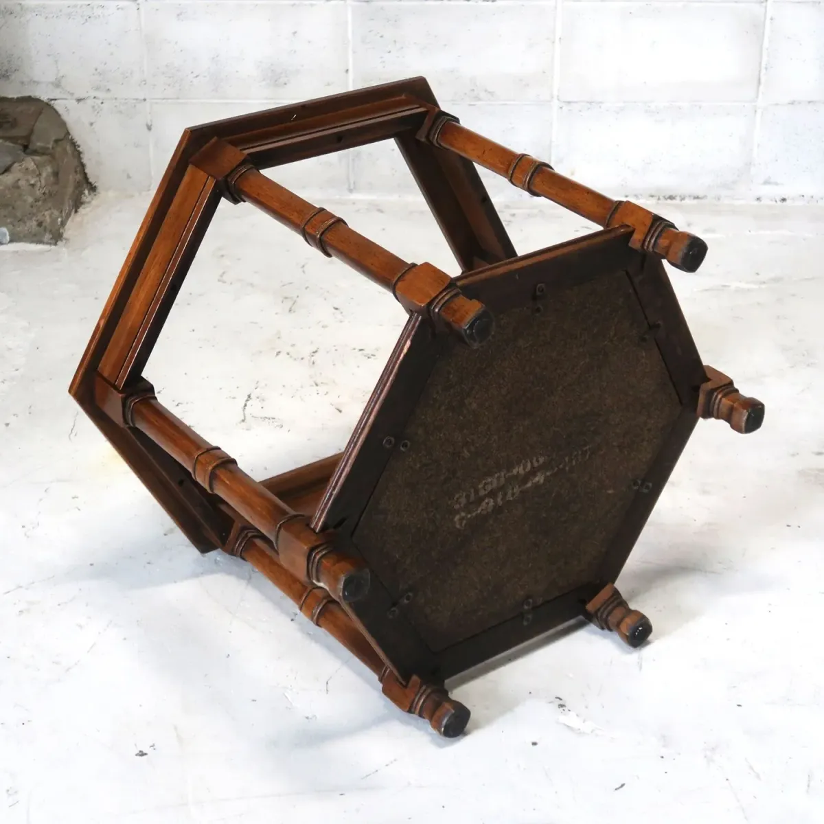 アンティーク ガラストップ サイドテーブル 六角形