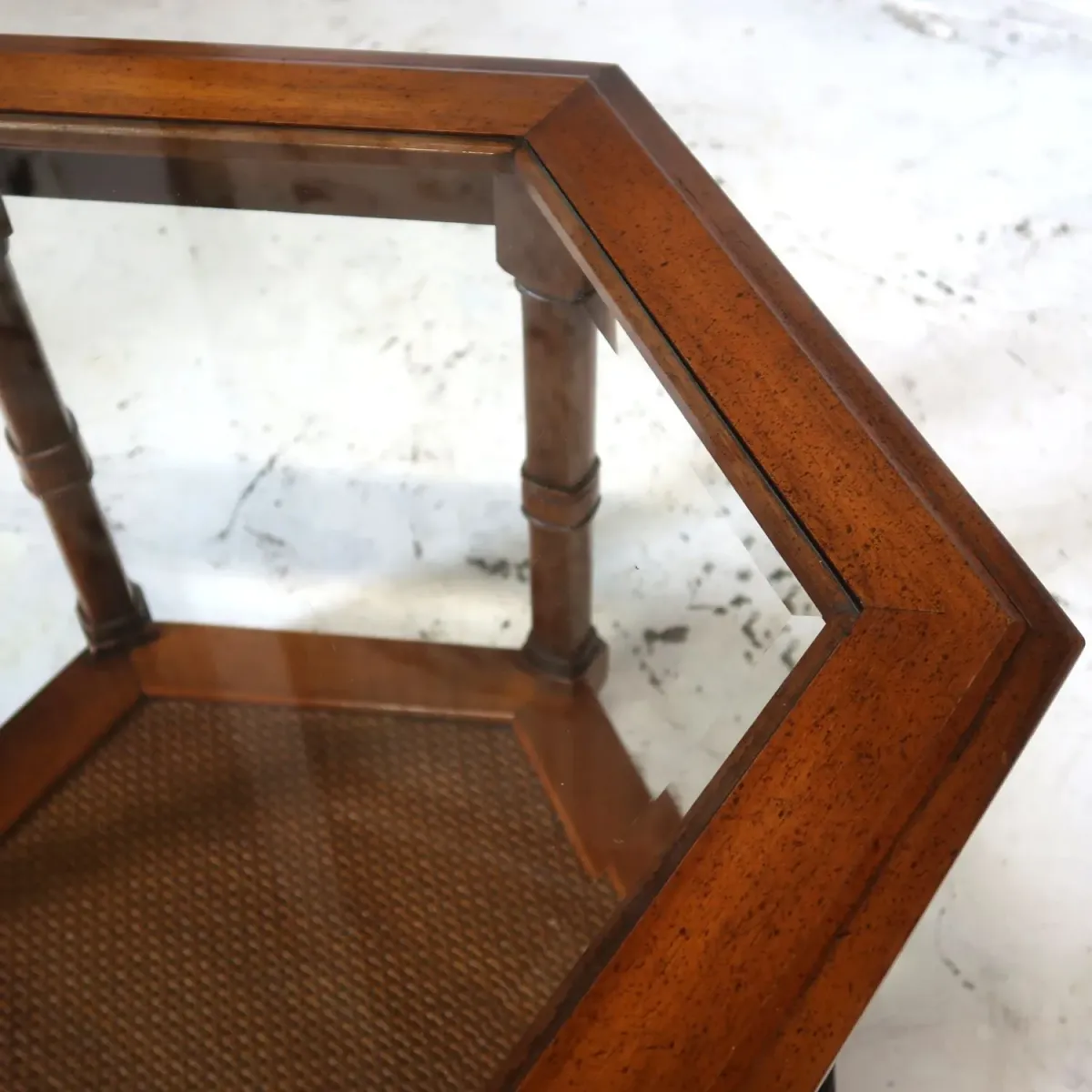 アンティーク ガラストップ サイドテーブル 六角形