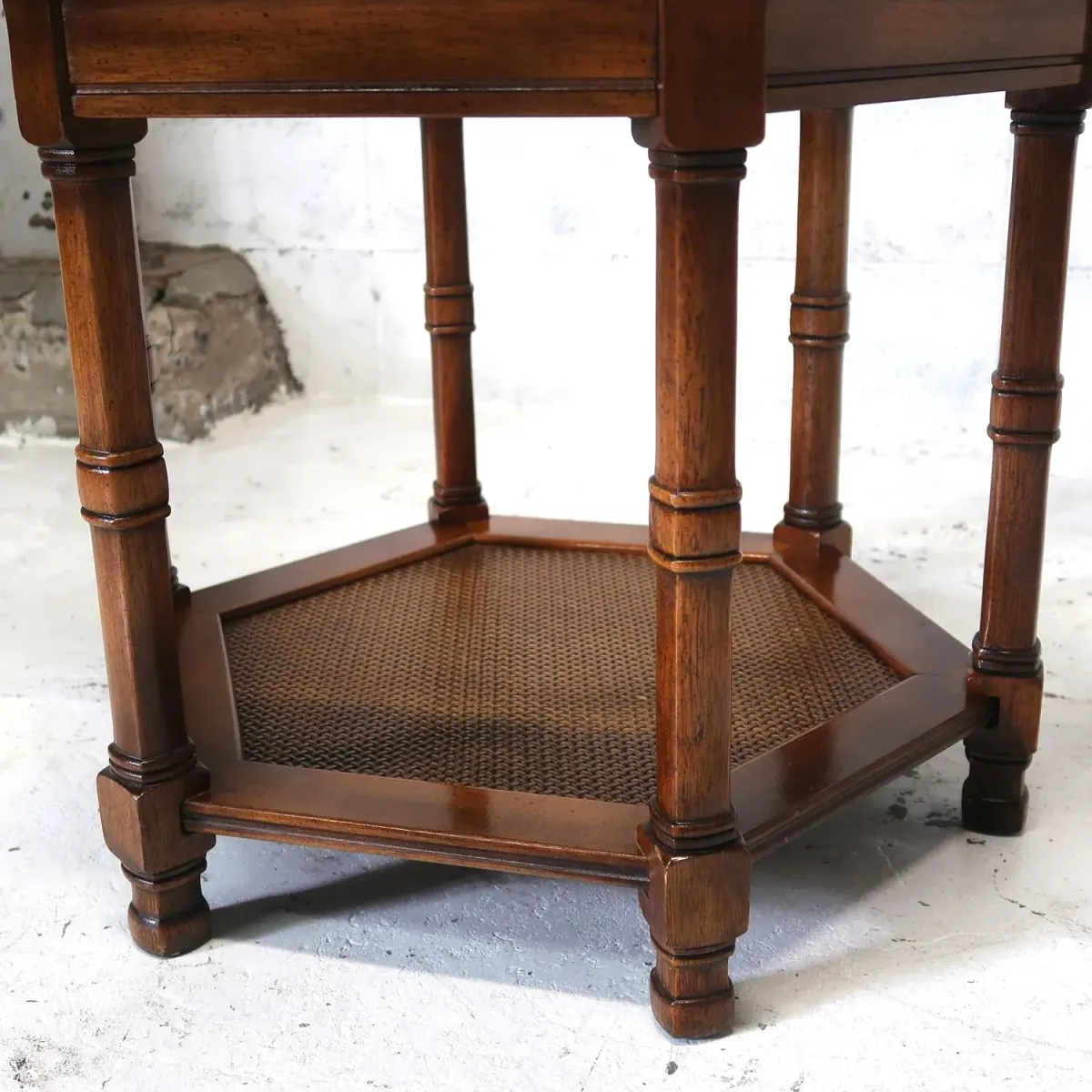 アンティーク ガラストップ サイドテーブル 六角形