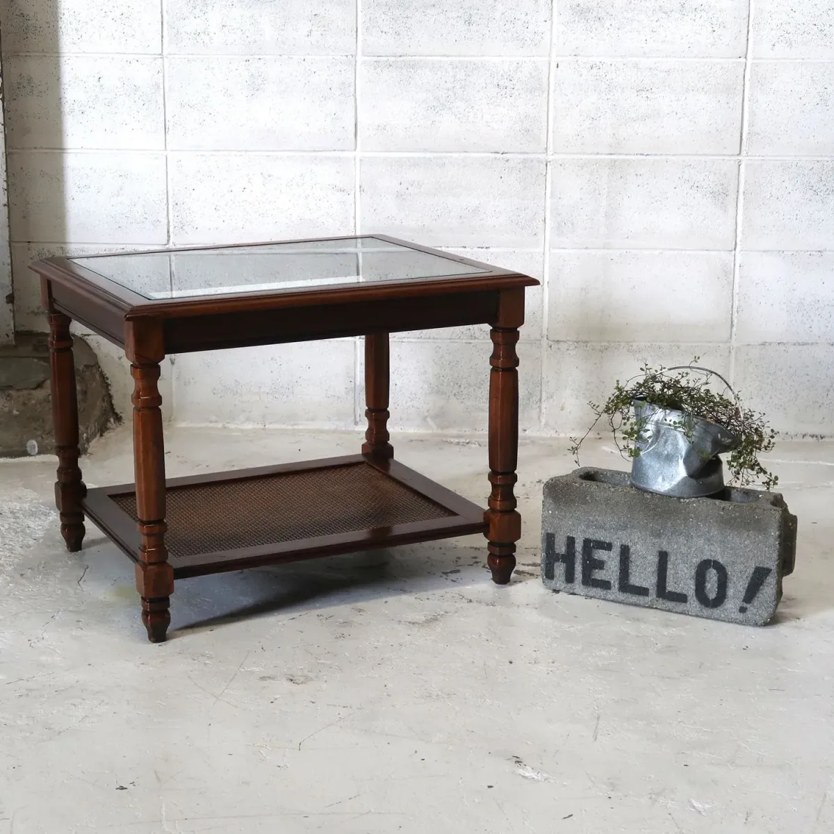 アンティーク ガラストップ サイドテーブル