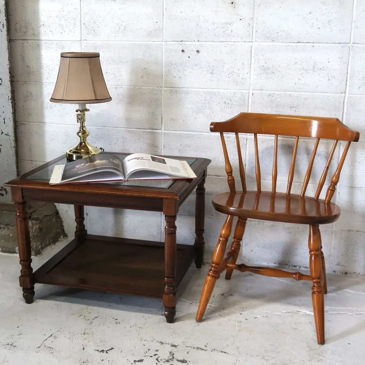 アンティーク ガラストップ サイドテーブル