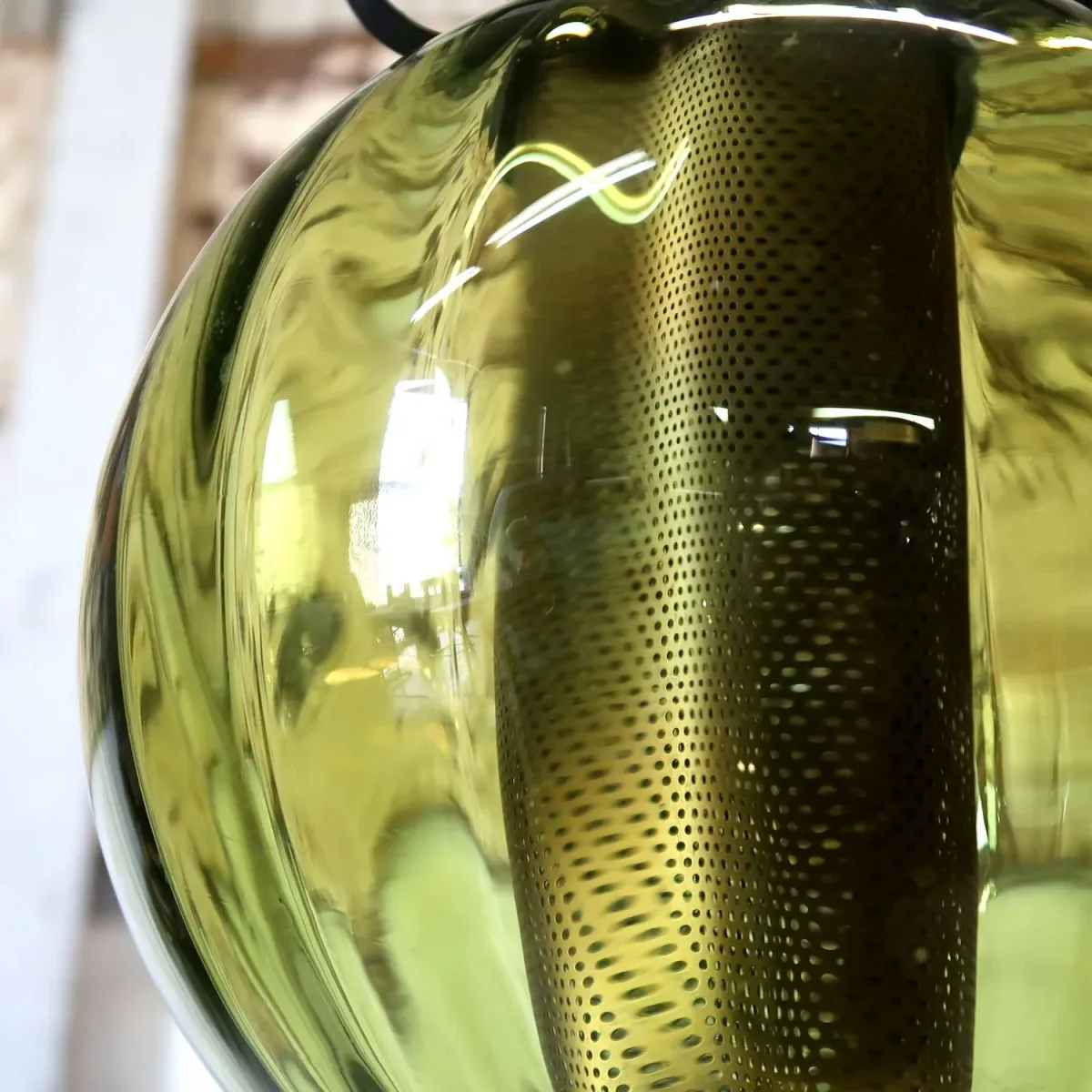 アンティーク グリーンガラス ペンダントランプ