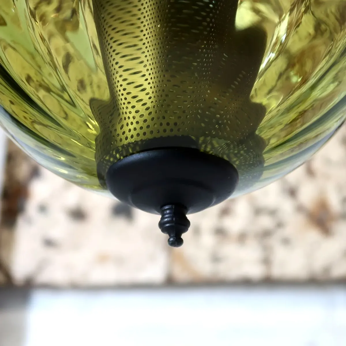 アンティーク グリーンガラス ペンダントランプ