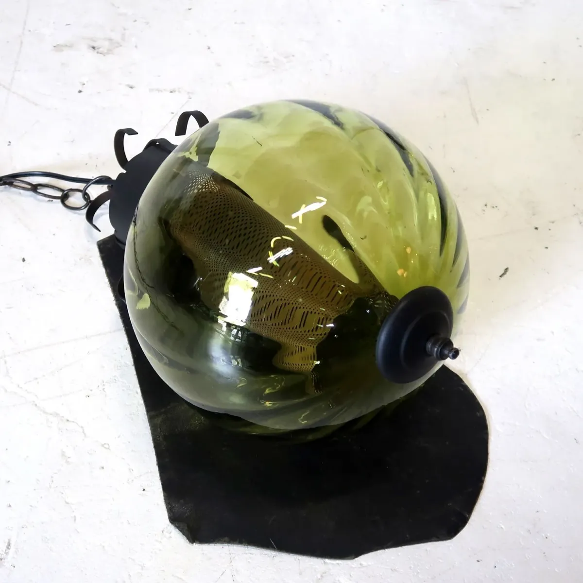 アンティーク グリーンガラス ペンダントランプ