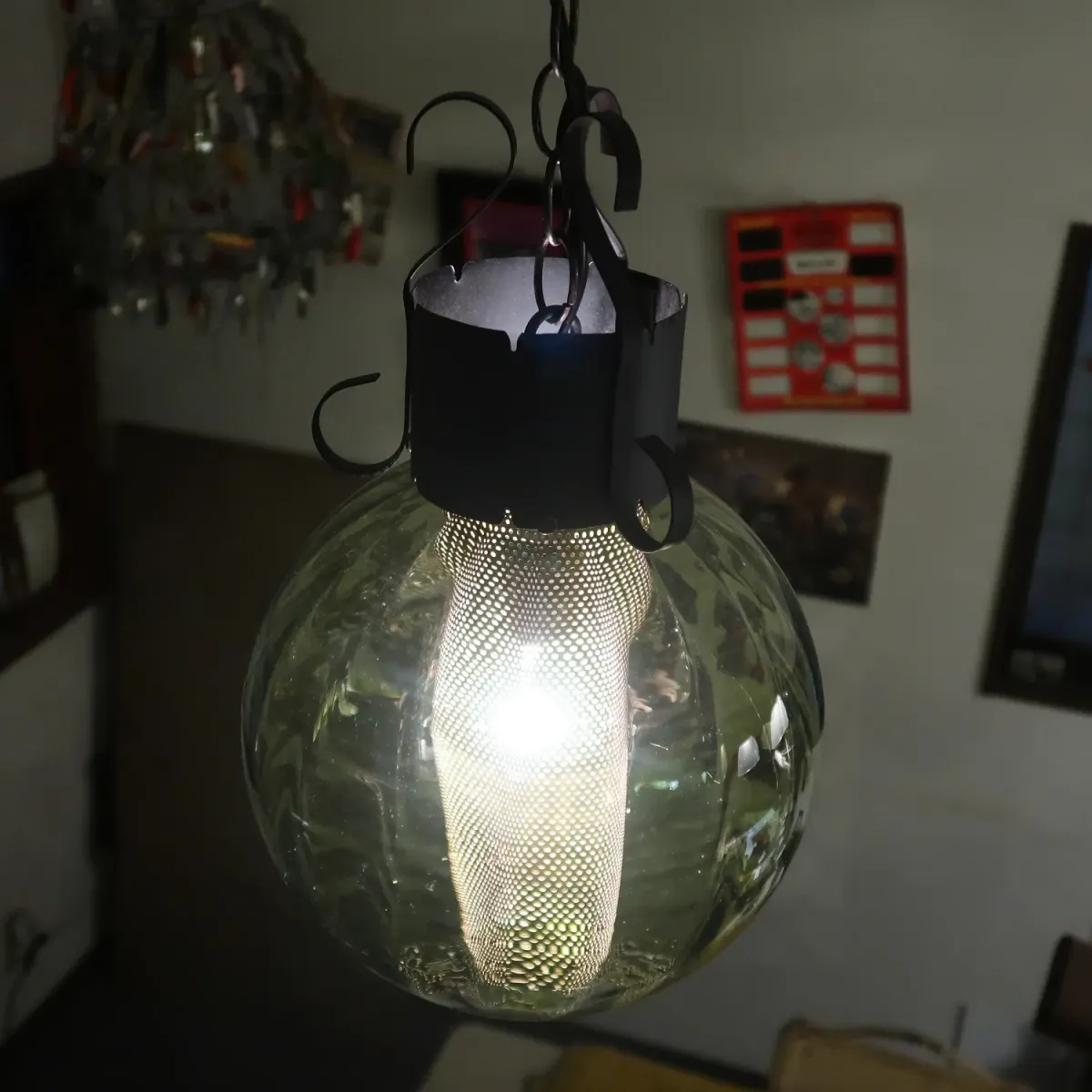 アンティーク グリーンガラス ペンダントランプ