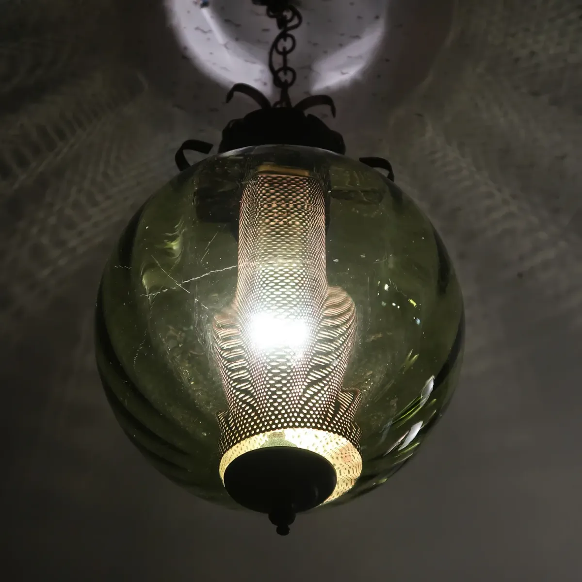アンティーク グリーンガラス ペンダントランプ
