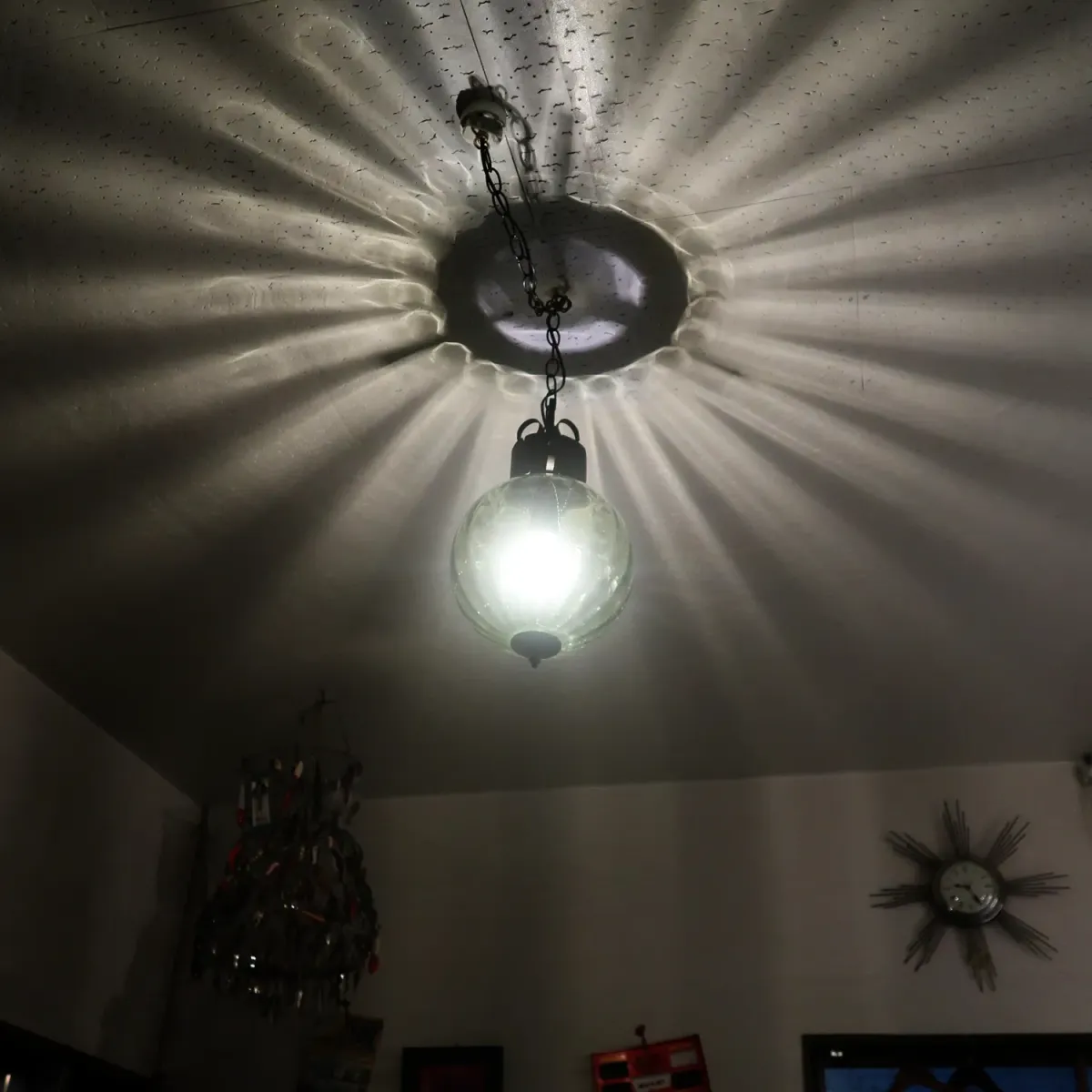 アンティーク グリーンガラス ペンダントランプ