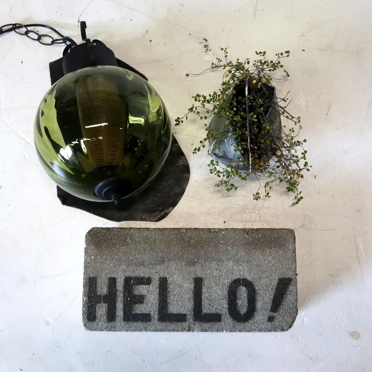 アンティーク グリーンガラス ペンダントランプ