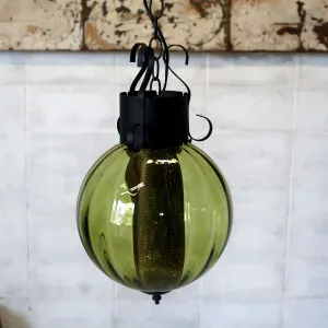 アンティーク グリーンガラス ペンダントランプ