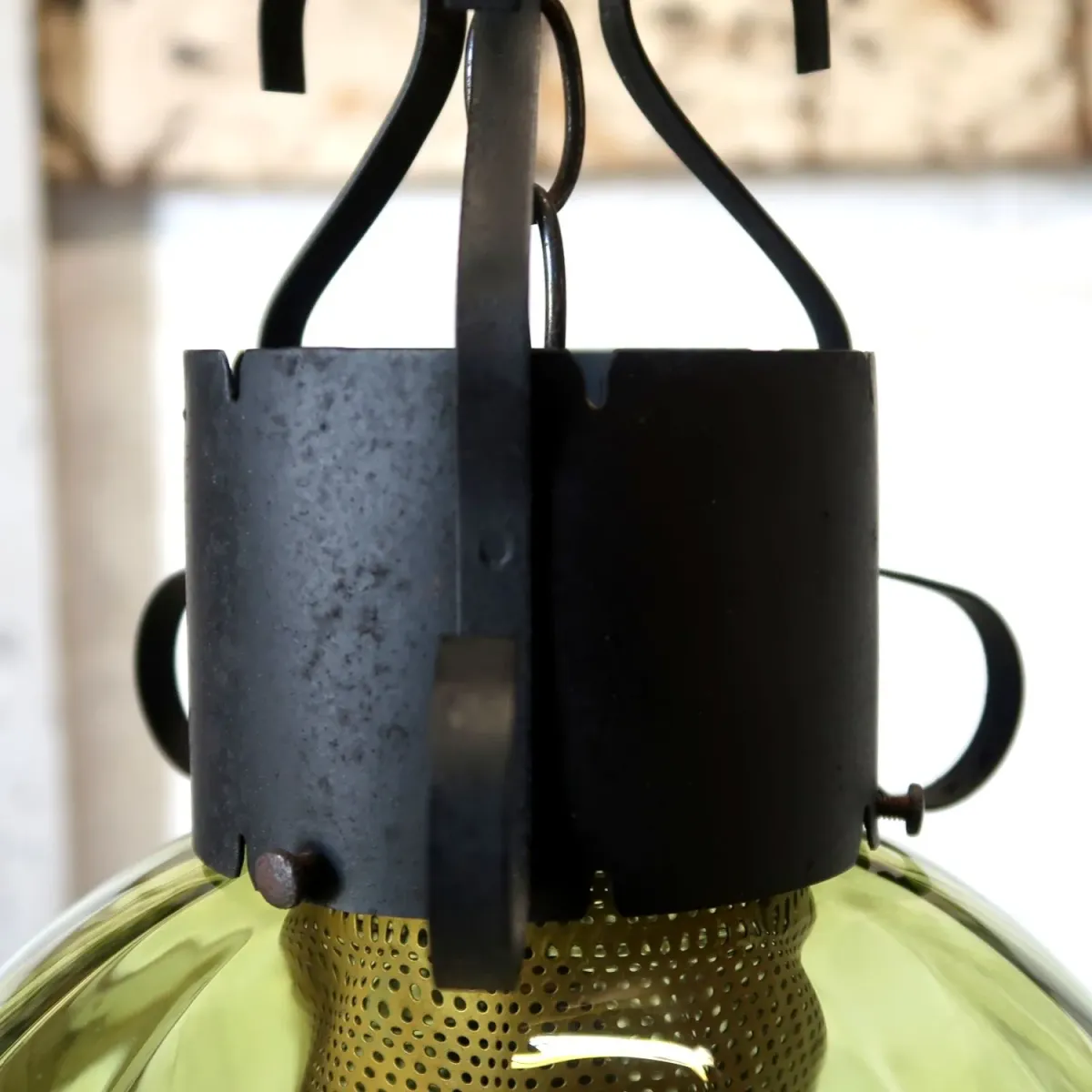 アンティーク グリーンガラス ペンダントランプ