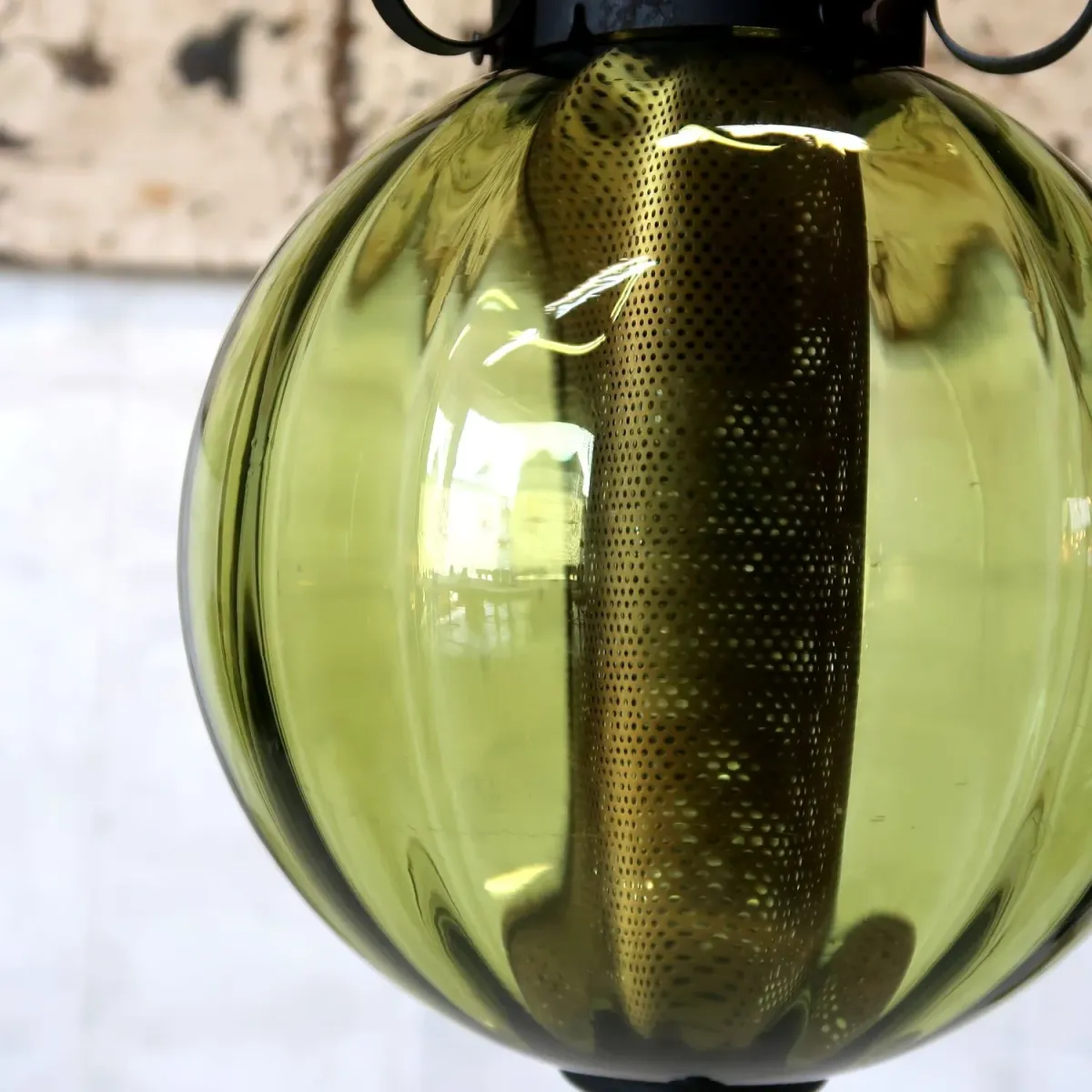 アンティーク グリーンガラス ペンダントランプ