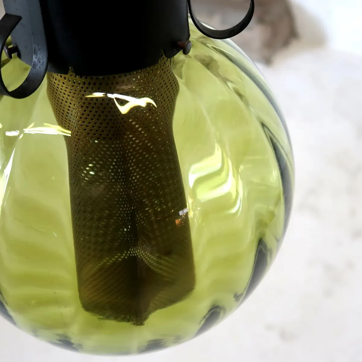 アンティーク グリーンガラス ペンダントランプ