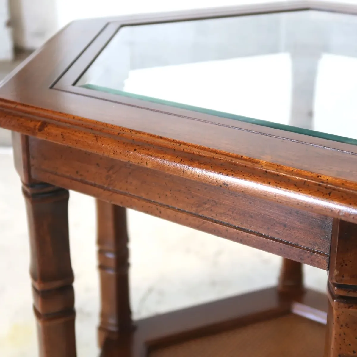 アンティーク ガラストップ サイドテーブル 六角形