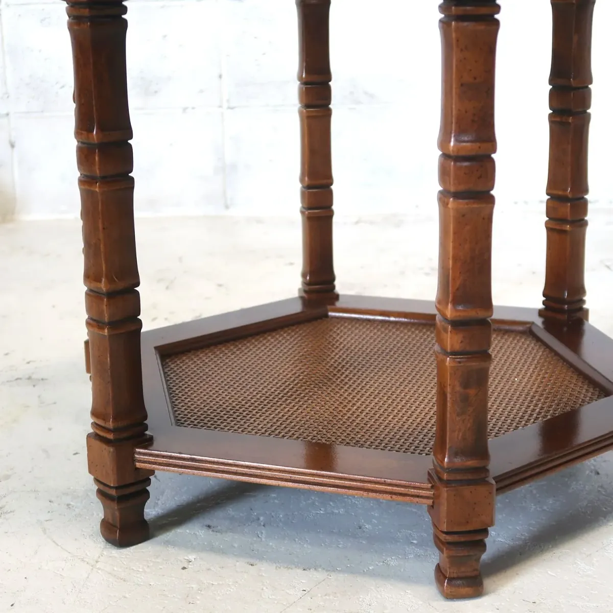 アンティーク ガラストップ サイドテーブル 六角形