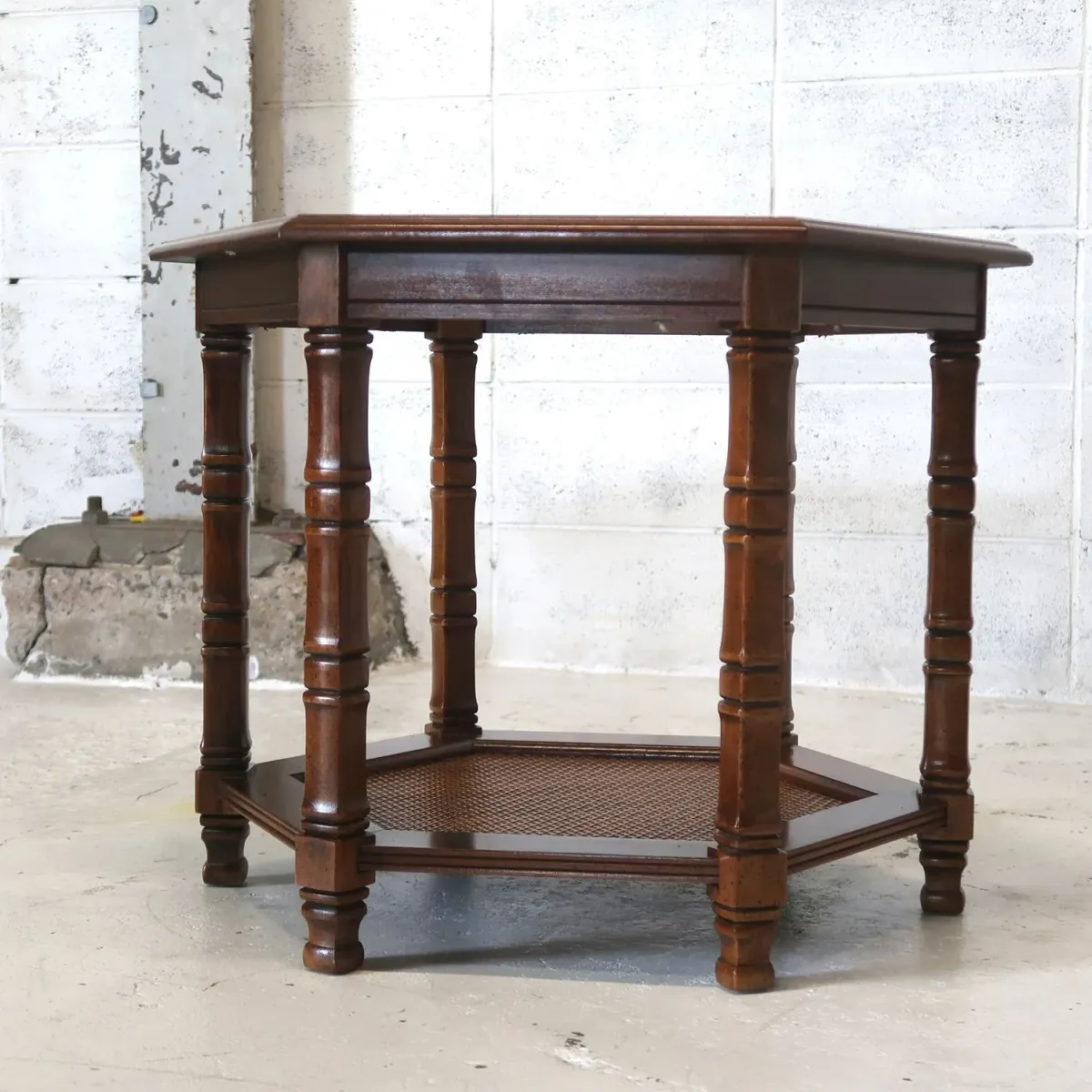 アンティーク ガラストップ サイドテーブル 六角形