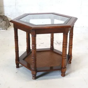 アンティーク ガラストップ サイドテーブル 六角形