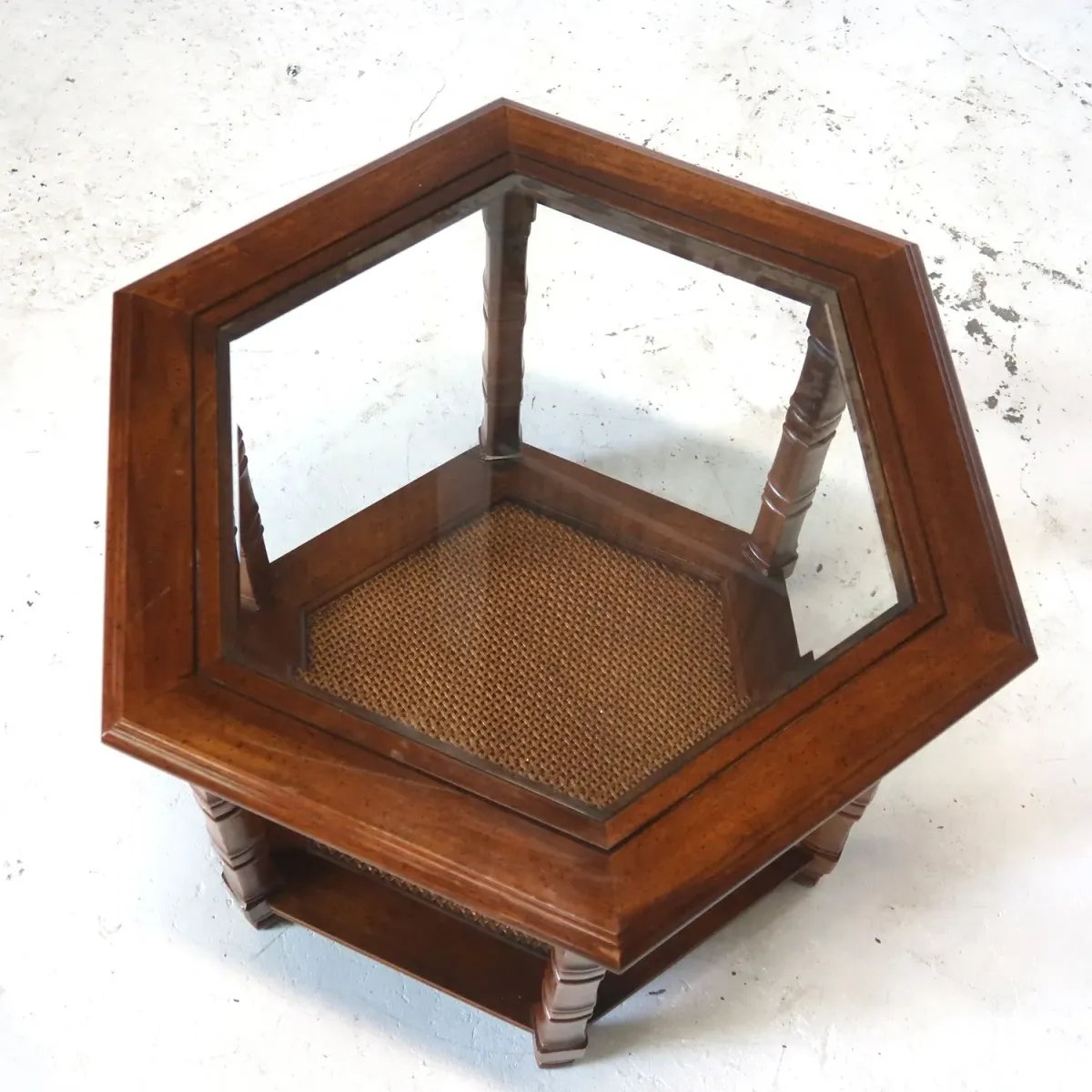 アンティーク ガラストップ サイドテーブル 六角形