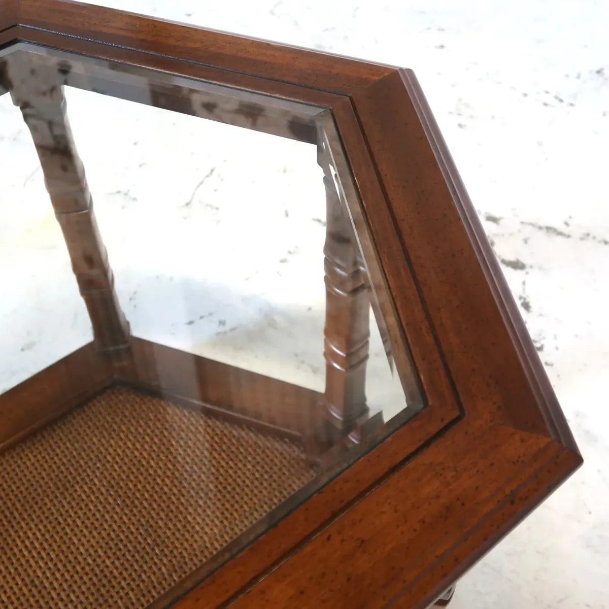 アンティーク ガラストップ サイドテーブル 六角形