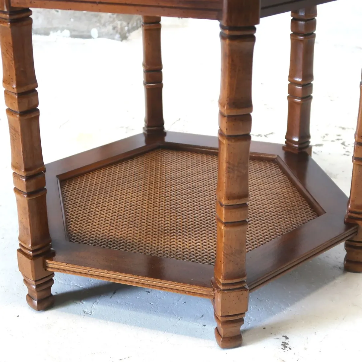 アンティーク ガラストップ サイドテーブル 六角形