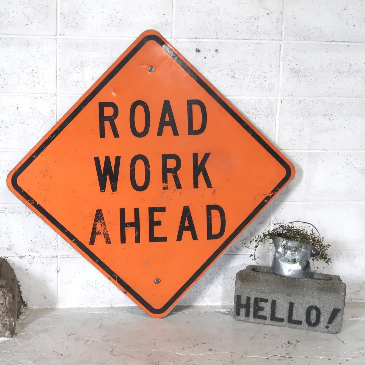 ROAD WORK AHEAD ビンテージ 大型ロードサイン