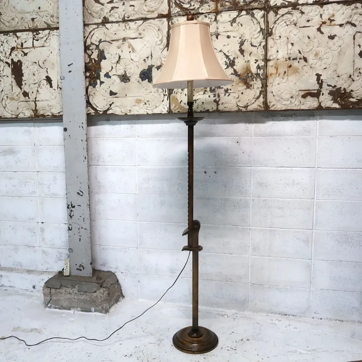 アンティーク ウッドベース フロアランプ