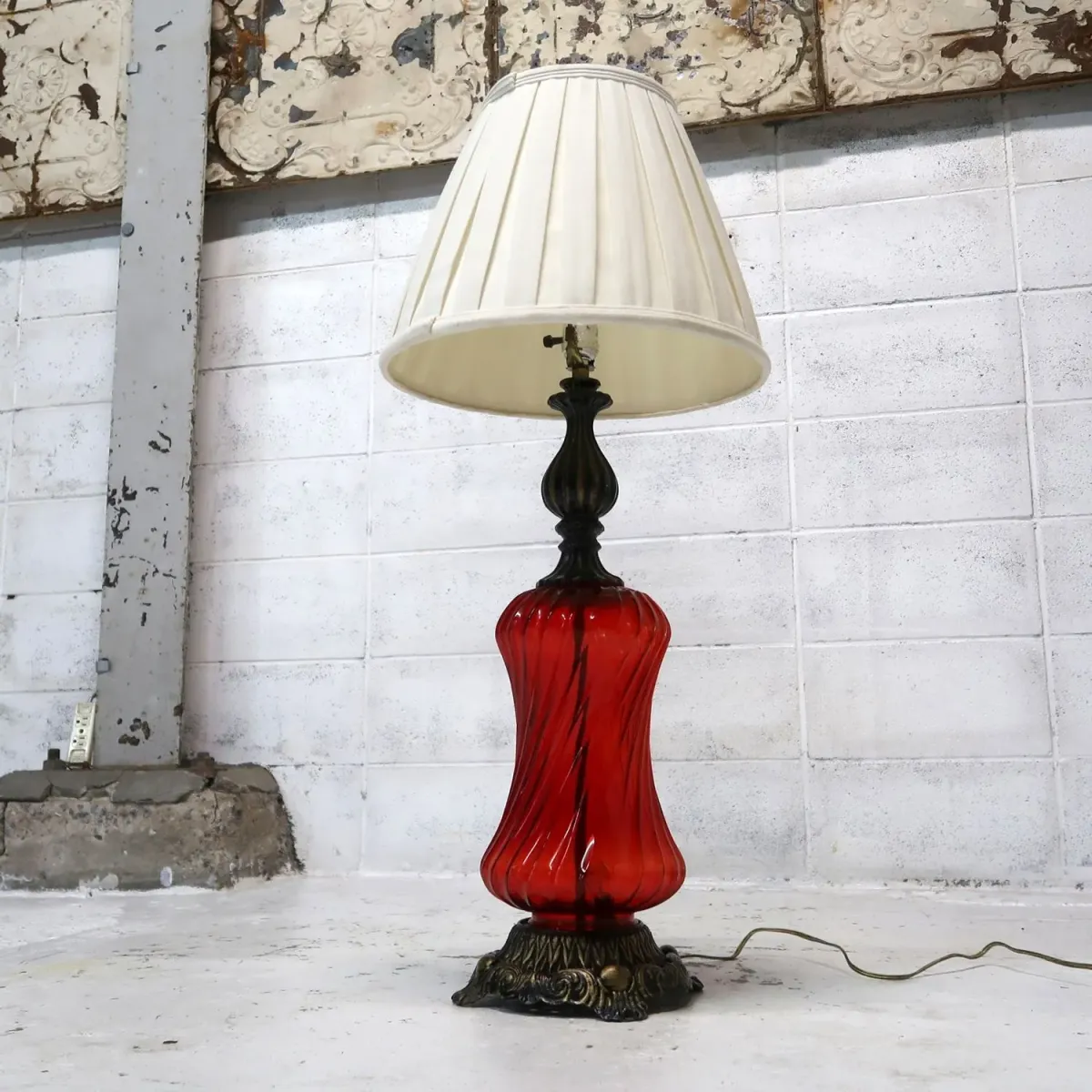 アンティーク ガラスベース テーブルランプ