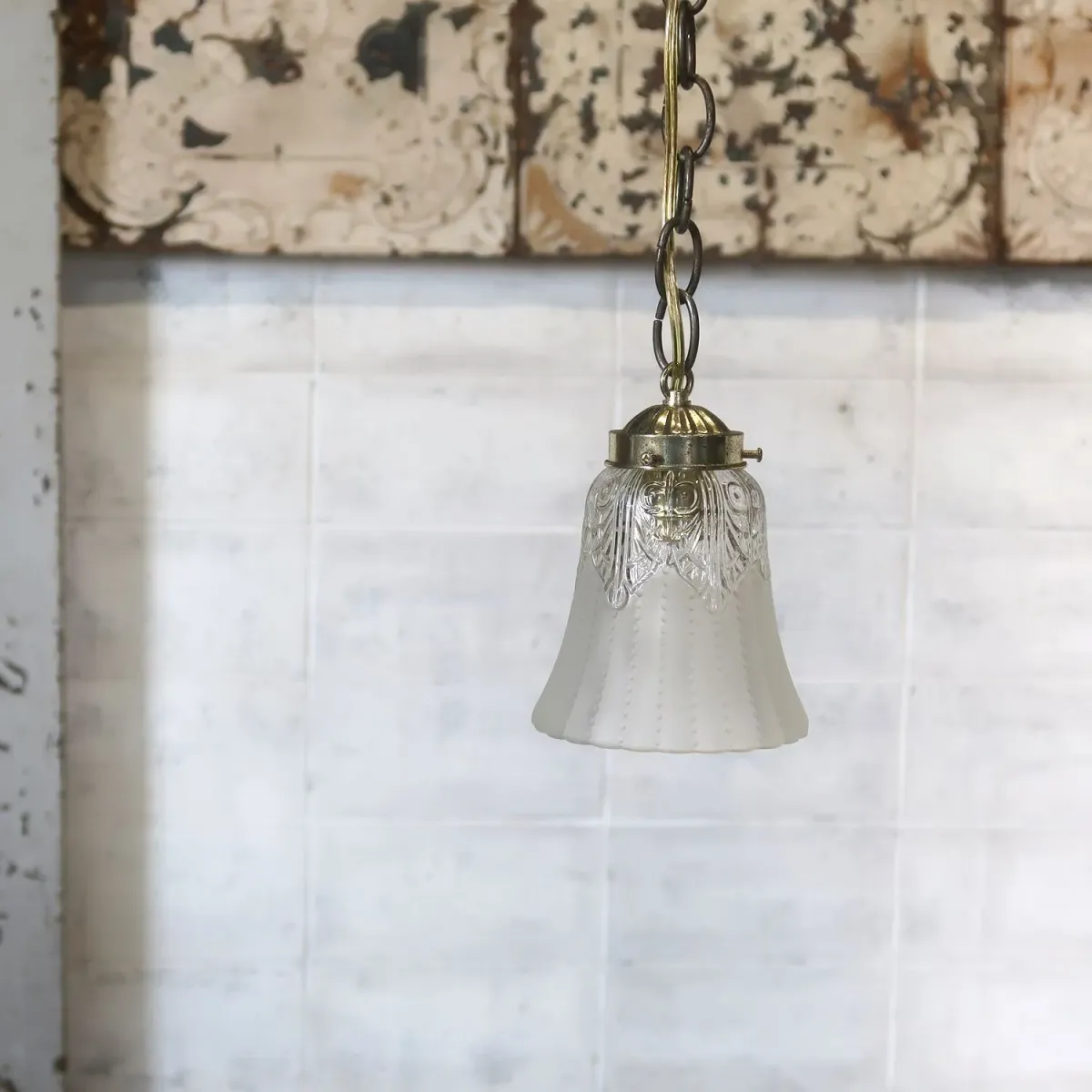 アンティーク フロスト×クリアガラス ペンダントランプ
