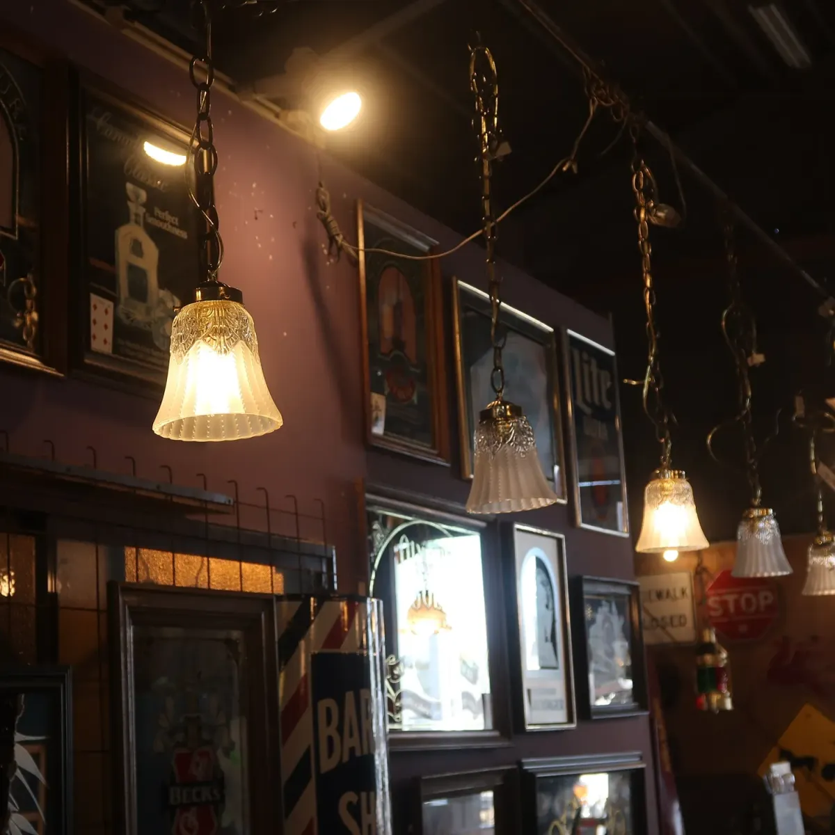 アンティーク フロスト×クリアガラス ペンダントランプ