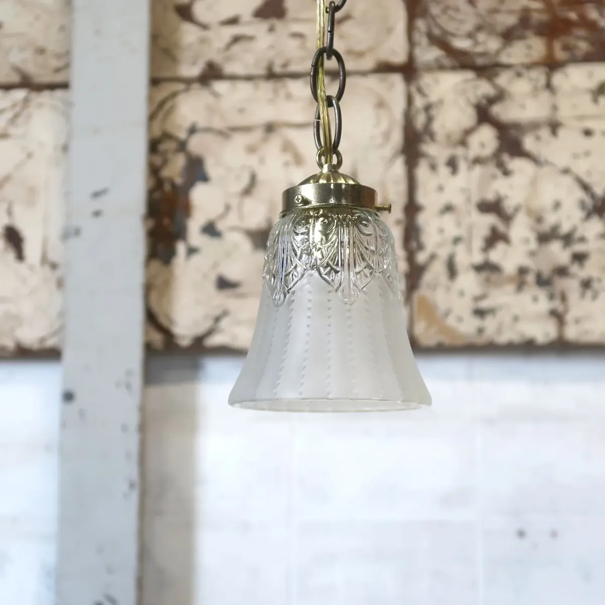 アンティーク フロスト×クリアガラス ペンダントランプ