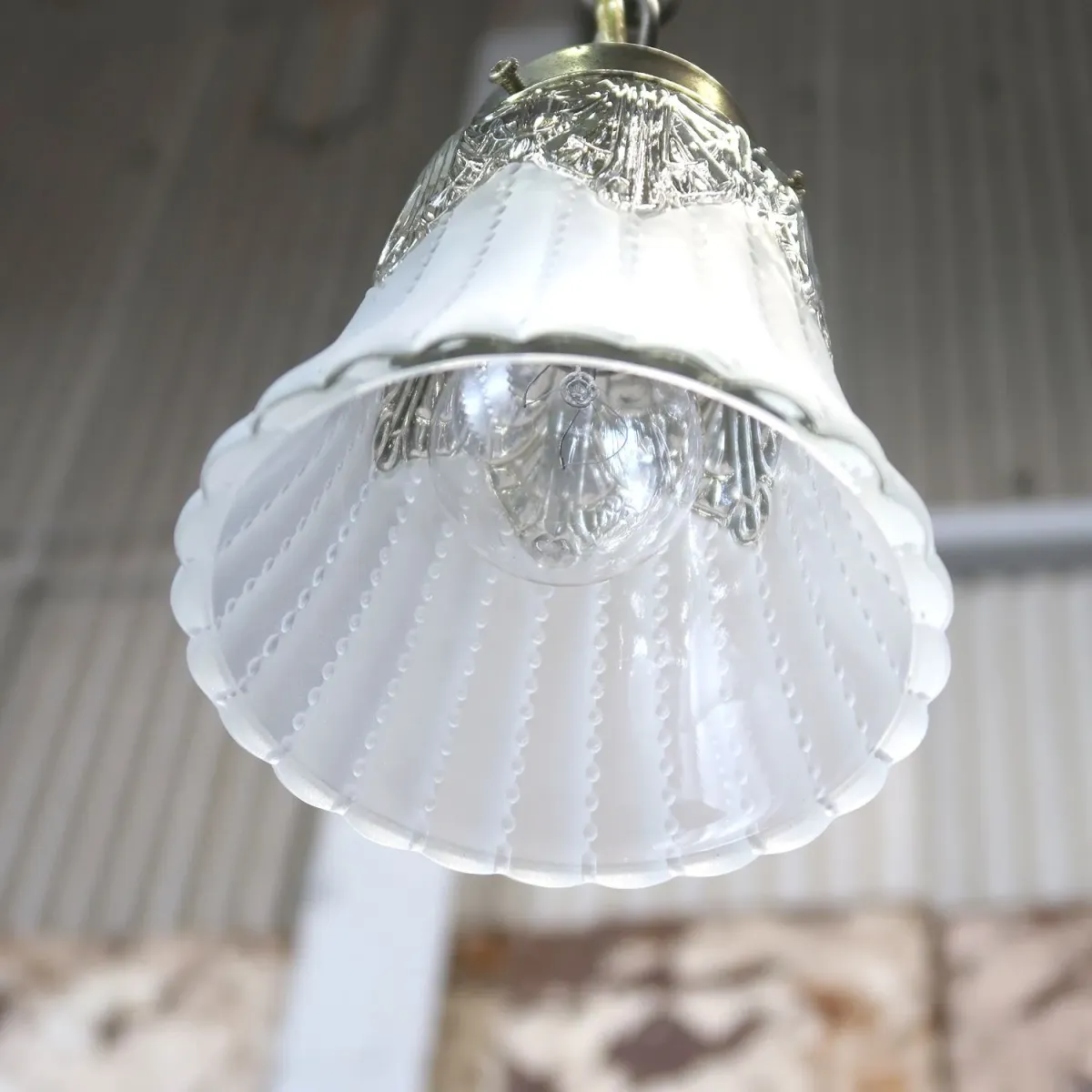 アンティーク フロスト×クリアガラス ペンダントランプ