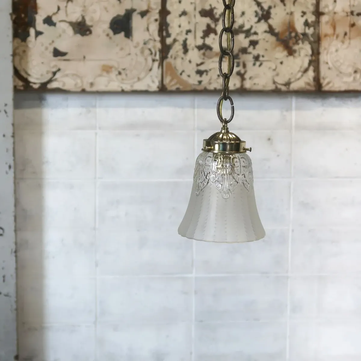 アンティーク フロスト×クリアガラス ペンダントランプ
