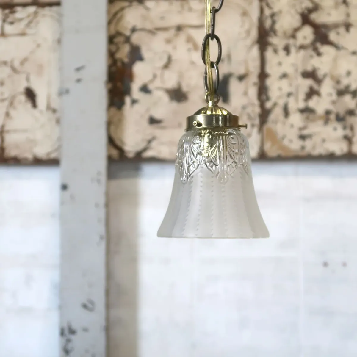 アンティーク フロスト×クリアガラス ペンダントランプ