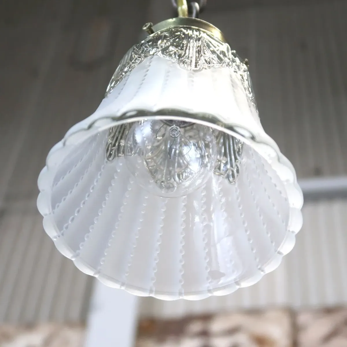 アンティーク フロスト×クリアガラス ペンダントランプ