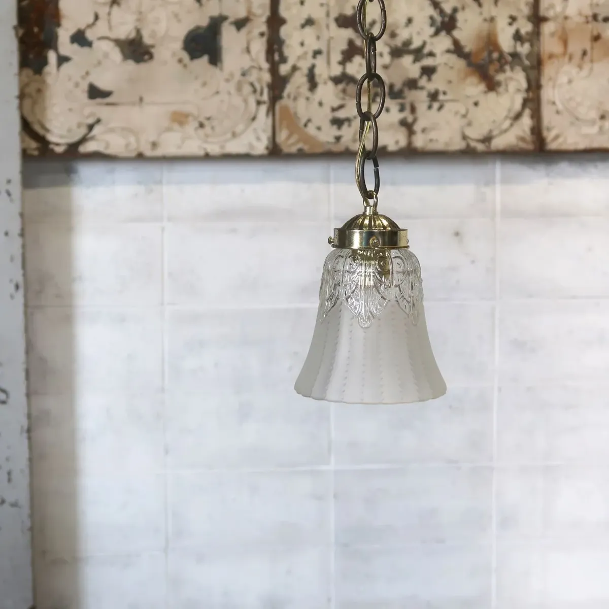 アンティーク フロスト×クリアガラス ペンダントランプ