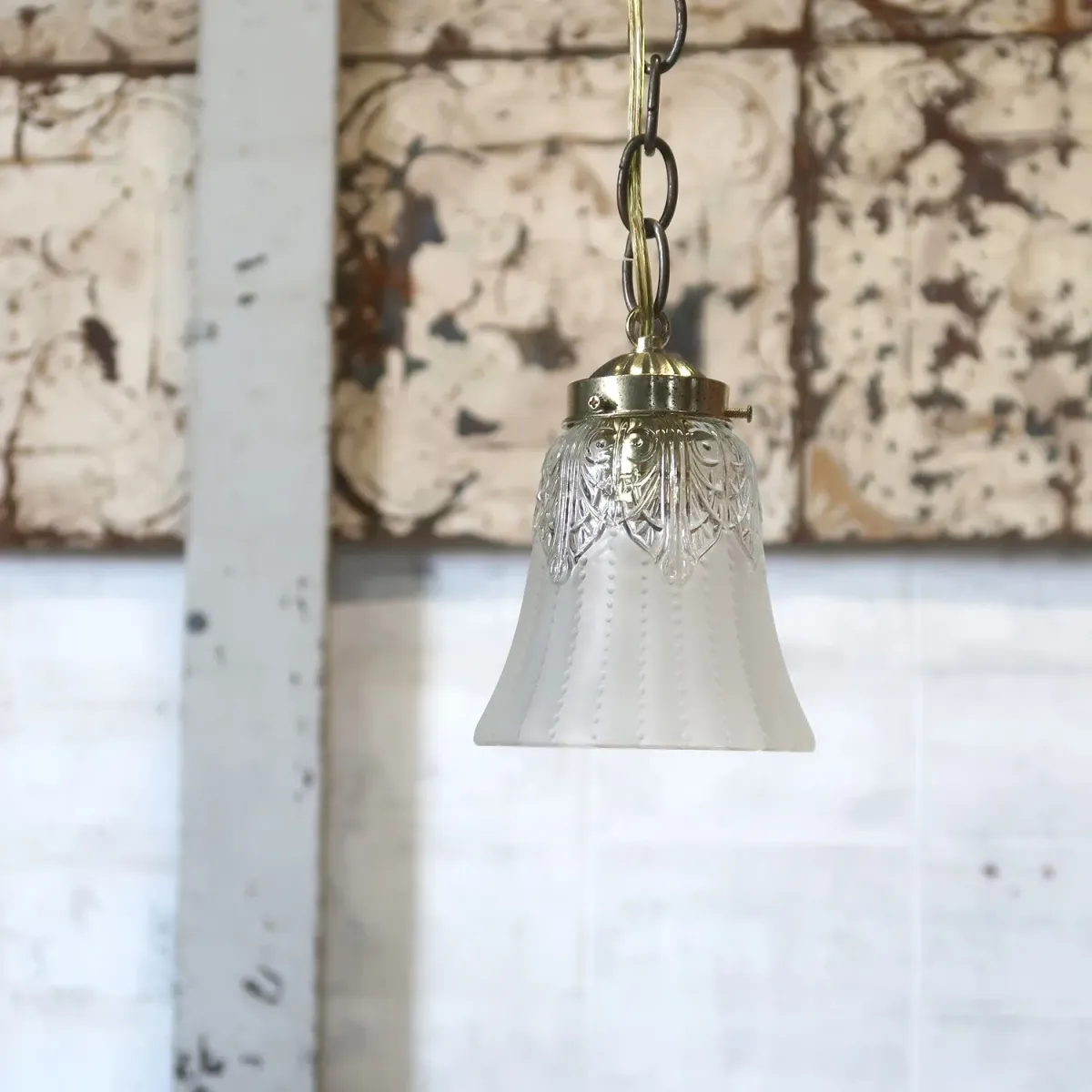 アンティーク フロスト×クリアガラス ペンダントランプ