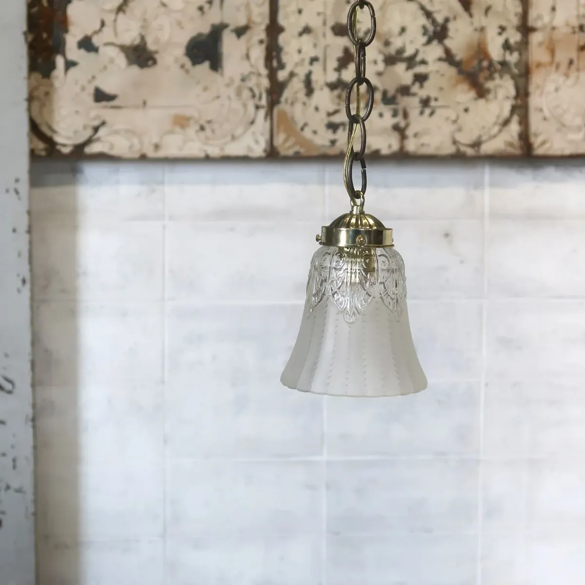 アンティーク フロスト×クリアガラス ペンダントランプ