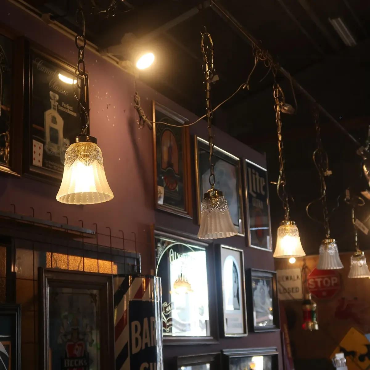 アンティーク フロスト×クリアガラス ペンダントランプ