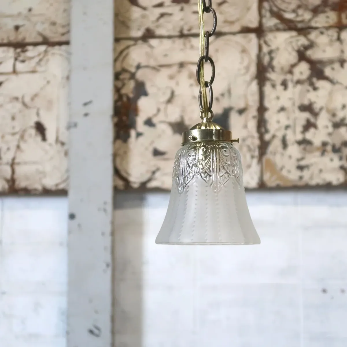 アンティーク フロスト×クリアガラス ペンダントランプ