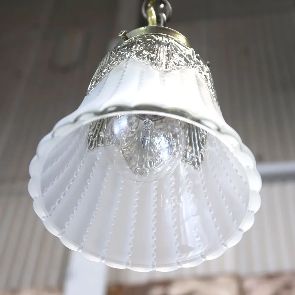 アンティーク フロスト×クリアガラス ペンダントランプ
