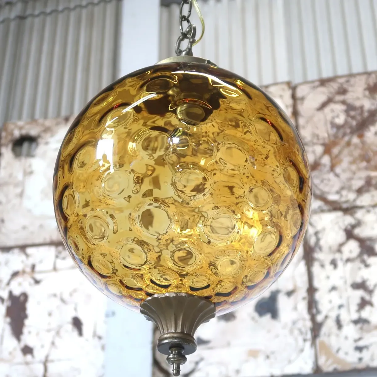 アンティーク アンバーガラス ペンダントランプ