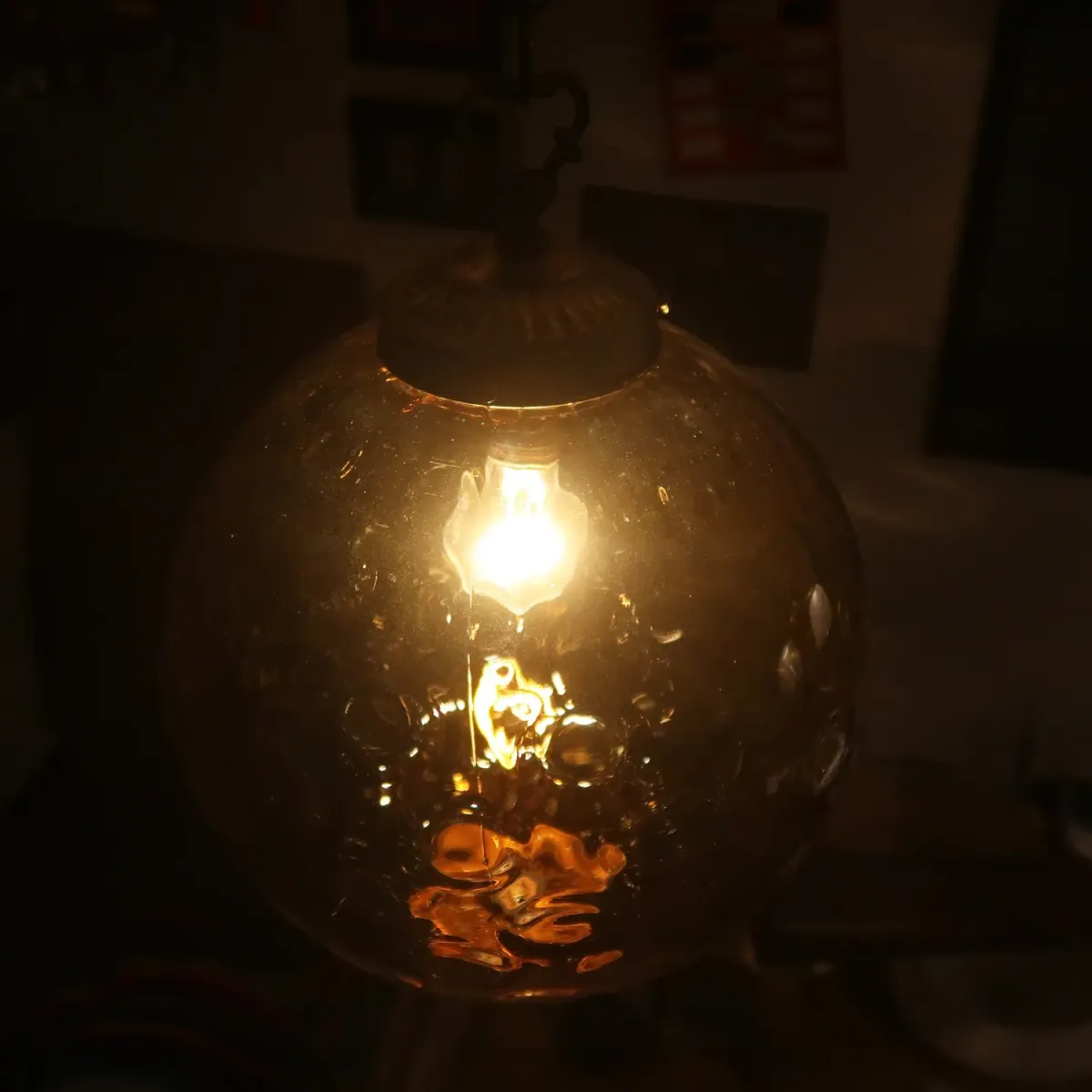 アンティーク アンバーガラス ペンダントランプ