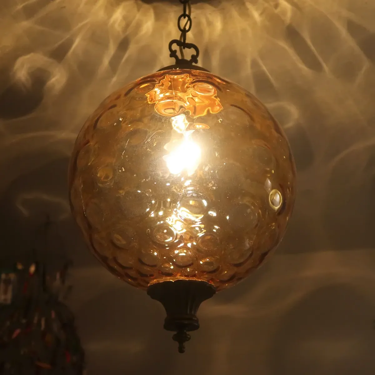 アンティーク アンバーガラス ペンダントランプ