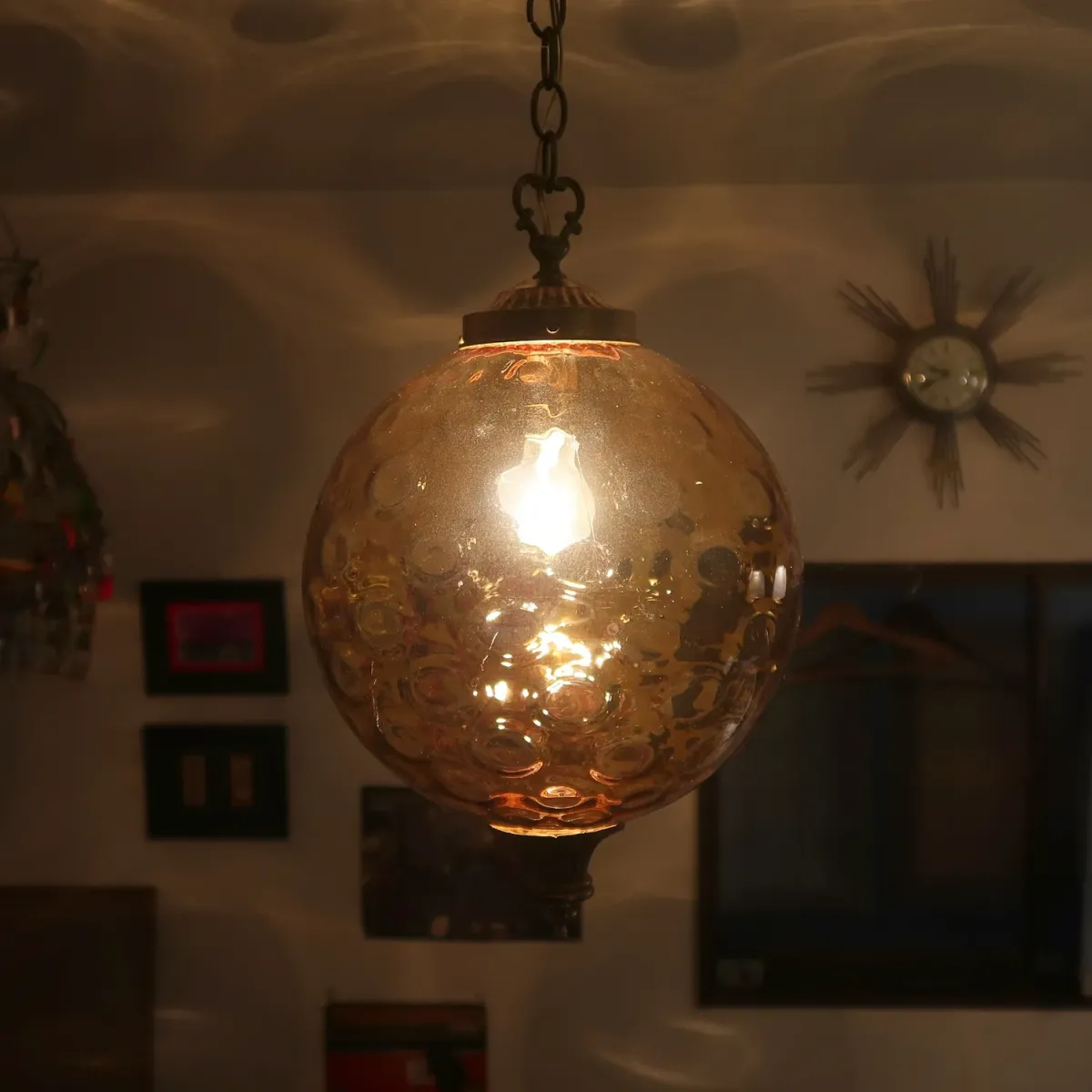 アンティーク アンバーガラス ペンダントランプ