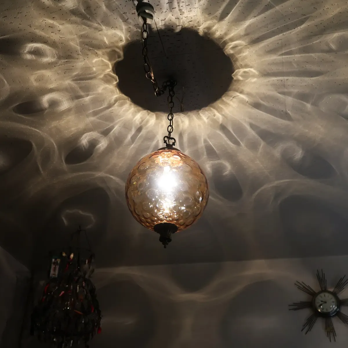 アンティーク アンバーガラス ペンダントランプ