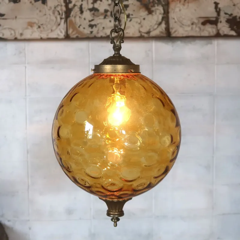 アンティーク アンバーガラス ペンダントランプ