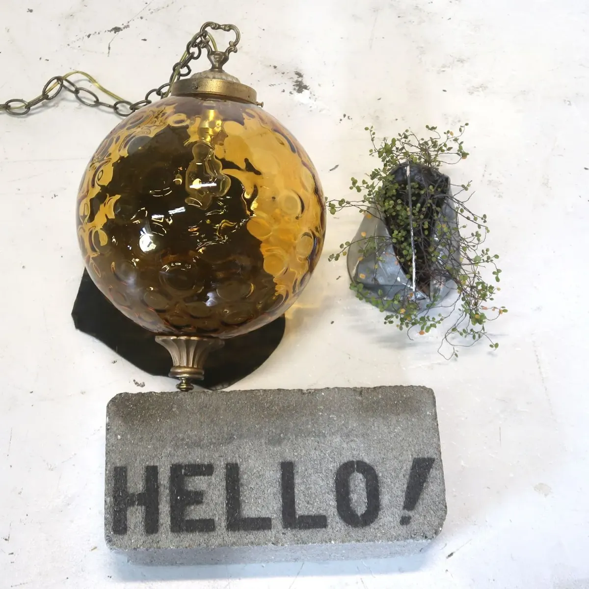 アンティーク アンバーガラス ペンダントランプ