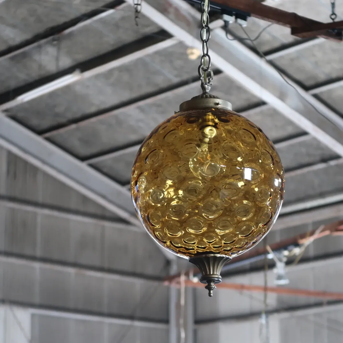 アンティーク アンバーガラス ペンダントランプ